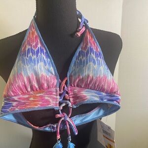 Women's Bikini Top Size S by Becca Halter Tie Neck Back Slide Clasp MSRP $88 NWT